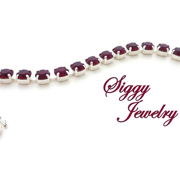 Swarovski Crystal Ruby Tennis Bracelet in Shiny Silver Finish, 8mm Crystals - Picture 6 of 7